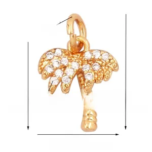 Detail of gold-plated coconut tree pendant with zircon inlay and exact dimensions