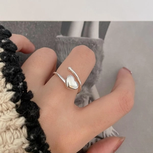 925 Sterling Silver Heart Ring Open Adjustable Minimalist Line Design Jewelry Gift For Women Korean Style