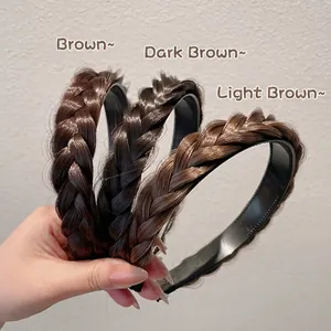 Handcrafted fishtail braided headbands in brown shades with non-slip inner teeth