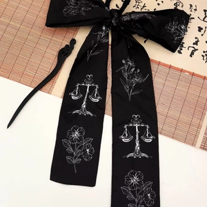 New Chinese style black bow hair stick with white balanced scale and floral prints
