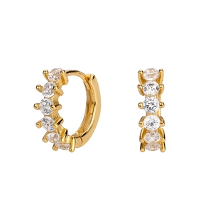 Elegant gold S925 sterling silver geometric hoop earrings with sparkling zircon stones
