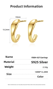 Detailed specifications of S925 silver semi-circle earrings with size and weight metrics