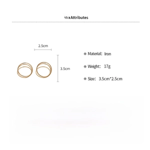 Infographic showing dimensions and iron material specs of golden twisted hoop earrings