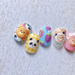 5D embossed nail stickers featuring 3D bears, pandas, strawberries and love motifs