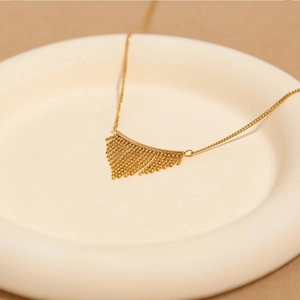 18k gold plated fan-shaped beaded tassel necklace for women in bohemian style