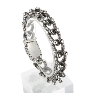 Punk vintage skull link bracelet in silver stainless steel for men's Halloween style