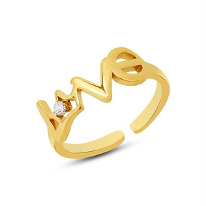 Bague ouverte LOVE style français plaquée or 18K avec zircon et anneau ajustable