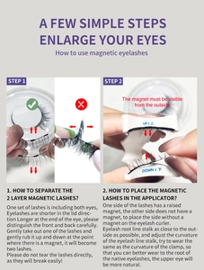 Detailed instruction showing how to apply magnetic eyelashes with the applicator tool
