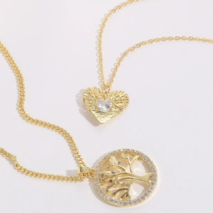 Fashion 14K Gold Plated Copper Zirconia Tree Of Life Heart Pendant Necklace For Women Elegant Jewelry Wedding Party Gift