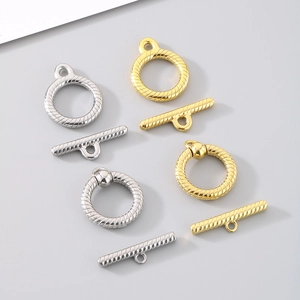 Polished gold and silver 304 stainless steel heart OT toggles with spiral texture detail