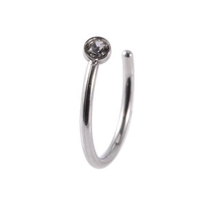 Polished silver stainless steel C-shaped nose ring with sparkling round zircon stone