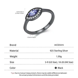 Vintage 925 sterling silver marquise purple zircon ring in black plating for women