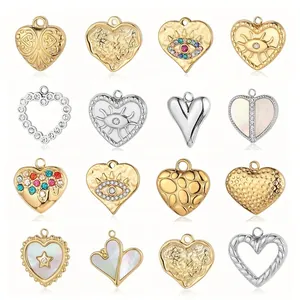 18k gold plated stainless steel heart pendants with evil eye and shell inlay designs