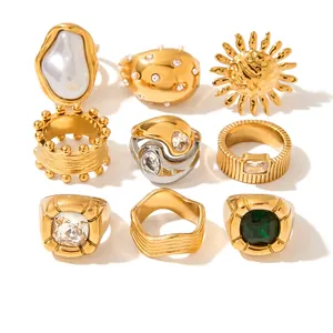 Vintage Stainless Steel Rings For Women Featuring Faux Artificial Pearl And Zircon Waterproof Hypoallergenic Luxury Fashion Jewelry