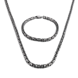Gothic style 5mm bamboo link stainless steel chain necklace and bracelet jewelry set