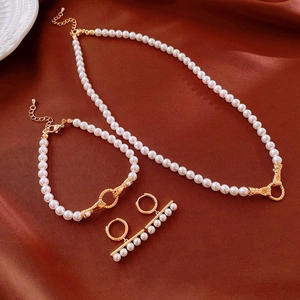 French Minimalist Hoop Earrings With Gold Plated Copper Bar White Imitation Artificial Pearl And Steel Earring Post For Women
