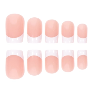 Französische Kunstnägel zum Aufkleben, Nude-Rosa mit weißer quadratischer Spitze