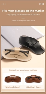 Étui à lunettes portable en similicuir noir, beige et marron avec coutures décoratives