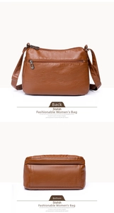 Detail of caramel brown PU leather bag showing back zipper pocket and wide stable base