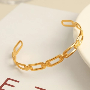 Classic 18K gold plated titanium steel chain style open bangle bracelet for women