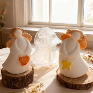 3D Angel silicone mold set with heart and star accents for DIY resin or candle making
