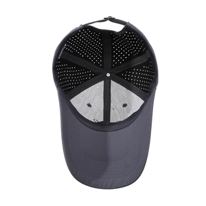 Breathable dark grey minimalist baseball cap with laser-cut ventilation holes for men