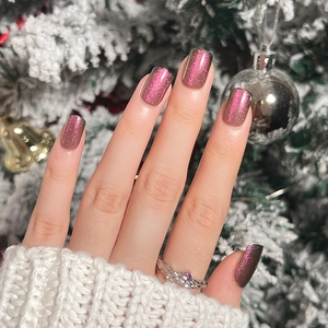 Cat Eye Pink Purple Press On Nails Short Square Shape Glitter Wearable False Nails With Glue Manicure Decoration For Women