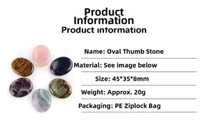 Spécifications des pierres de pouce ovales polies avec dimensions et types de matériaux