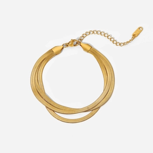Bracelet triple chaîne serpent en acier inoxydable plaqué or 18 carats pour femme