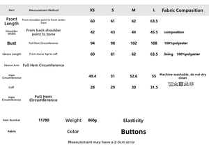 Detailed size guide and care instructions for French vintage faux suede blazer jacket