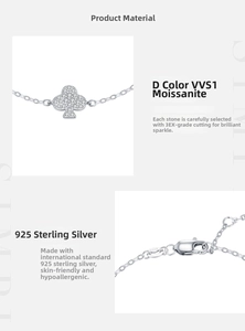 Detailed view of D color VVS1 moissanite stones set in a S925 sterling silver clover charm