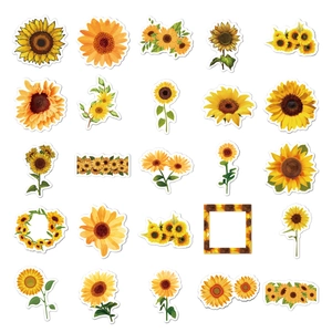 Vibrant set of 25 sunflower stickers with various floral patterns for laptop and water bottle