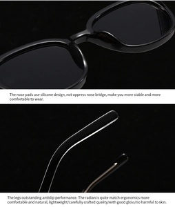 Detail of soft silicone nose pads and ergonomic anti-slip temples on black sunglasses