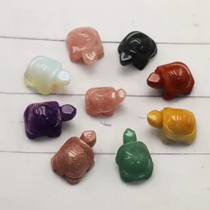 Hand-carved gemstone turtle figurines in various natural crystals and colorful minerals