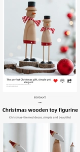 Detail of wooden snowman figurines with black top hats and red striped scarves