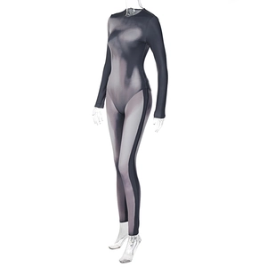 Detail view of charcoal grey gradient slim fit bodysuit with high-stretch fabric texture
