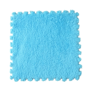 Thick plush sky blue foam floor mat with interlocking puzzle edges for bedroom