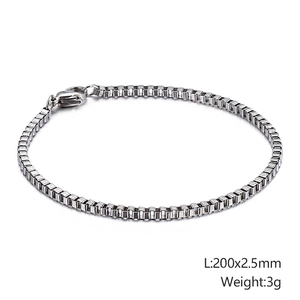 Détail du bracelet chaîne box en acier argent de 2,5mm avec dimensions indiquées