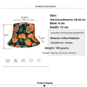 Tabla de tallas para gorro de pescador reversible con estampado de frutas, 58-60cm