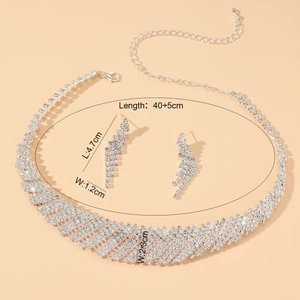 Detailed size specifications for luxurious rhinestone bridal necklace and earrings set