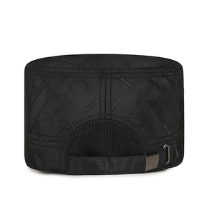 Winter thermal quilted flat top military cap with ear protection and adjustable strap