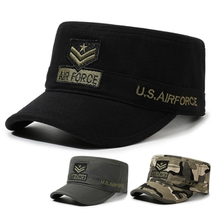 Men Cadet Cap Military Style Cotton Canvas Air Force Embroidery Adjustable Outdoor Sun Hat Flat Top Breathable
