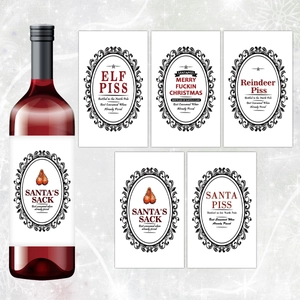 Détails d'étiquettes de vin de Noël amusantes avec thèmes de vacances humoristiques