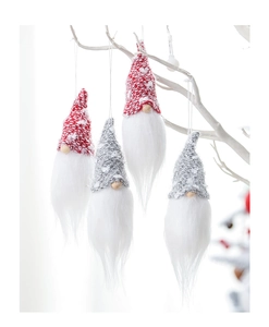 Lot de 4 décorations de Noël suspendues gnomes en tricot rouge et gris pour sapin