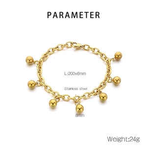 Detailed view of 18K gold stainless steel bead bracelet with measurement parameters