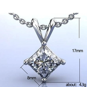 Sparkling princess cut cubic zirconia solitaire pendant necklace in 925 silver finish
