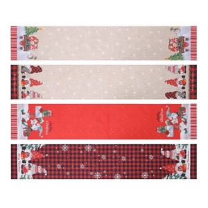 Christmas table runners featuring gnomes, red trucks and classic buffalo plaid patterns