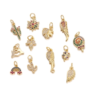 Copper Pendant Colorful Zircon Cactus Wings Heart Star Shape DIY Jewelry Accessories 18K Gold Plated