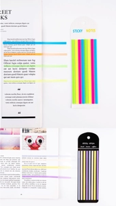 Macro view of neon and Morandi PET index tabs on books for school and office use