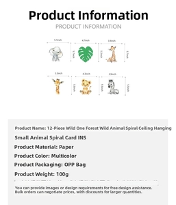 Detailed size specifications for 12pcs jungle animals spiral ceiling hangings